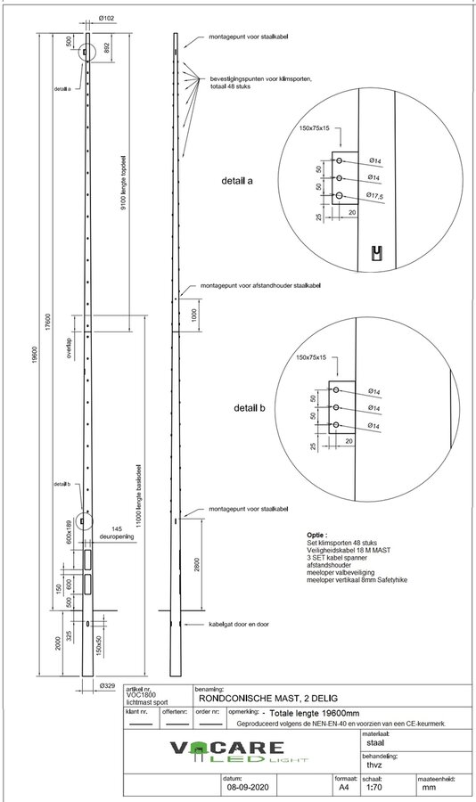 18 meter lichtmast sportvelden