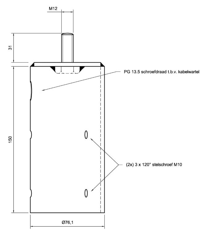 Tekening - Opzetstuk - 60mm - t.b.v. montage LED armatuur op lichtmast of lantaarnpaal