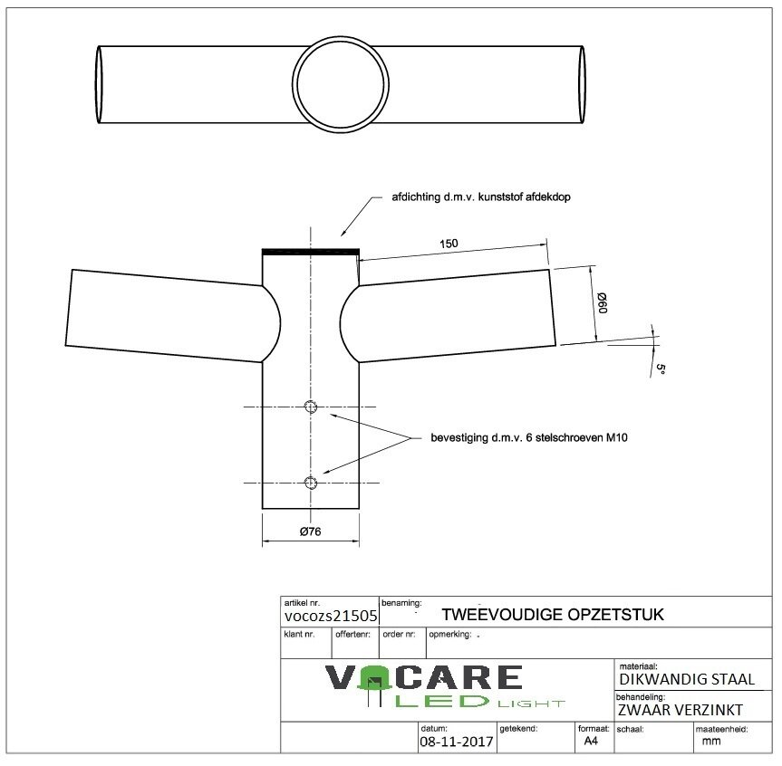 Lampenrek / wielkroon voor lichtmast lantaarnpaal lichtpaal 2 voudig