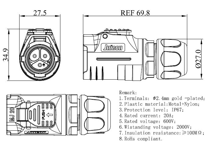 connector snelkoppeling IP67 waterdicht 3 aderige kabel 0,5mm2 tot 4,0 mm2 Buitendiameter kabel 5 tot 13 mm voor wandmontage