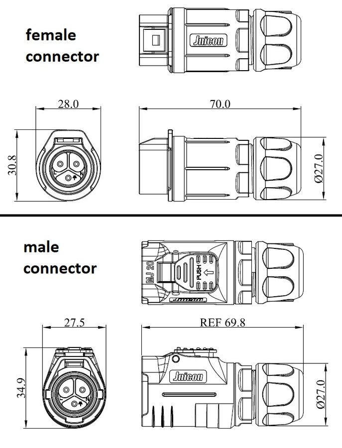 5 aderige connector snelkoppeling IP67 waterdicht 3 aderige kabel 0,5mm2 tot 4,0 mm2 Buitendiameter kabel 5 tot 13 mm