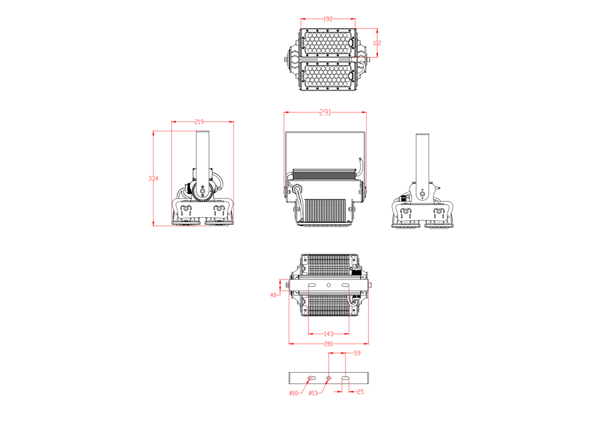 200W LED Schijnwerper - Productafmetingen