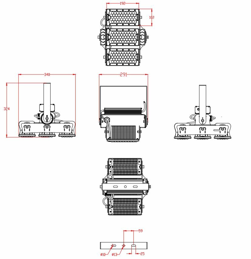 XLT-300W LED Schijnwerper product afmetingen