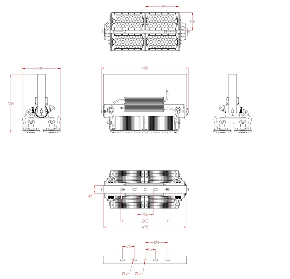 XLT-400W - LED FLoodlight -  Dimensions