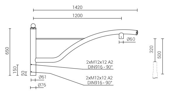 gebogen spigot lantaarnpaal uithouder ROSA WR-71-1-1,2