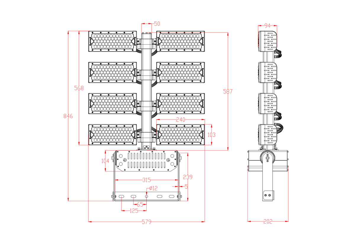 LED MAX SPORT 960W - Afmetingen