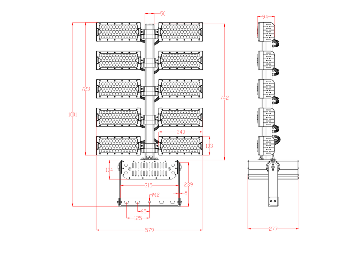 LED MAX SPORT 1200W - Afmetingen