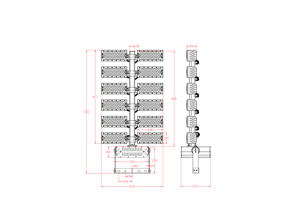 LED MAX SPORT 1440W - Afmetingen