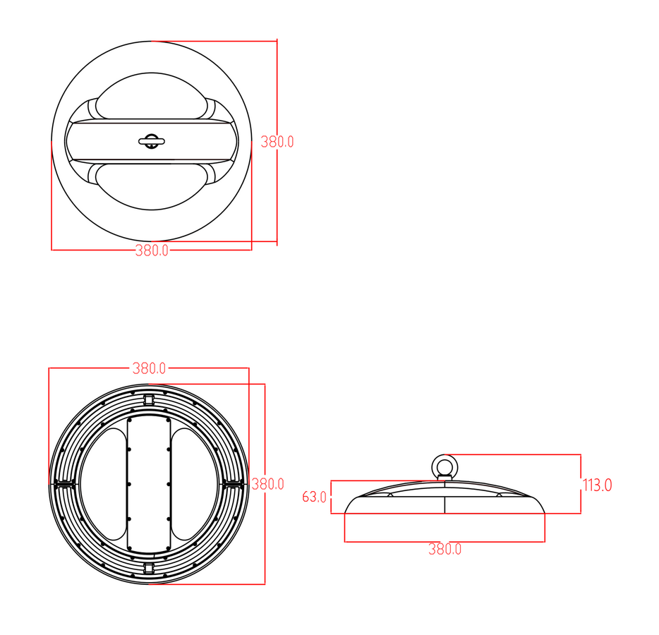 100W Highbay LED armatuur - Afmetingen