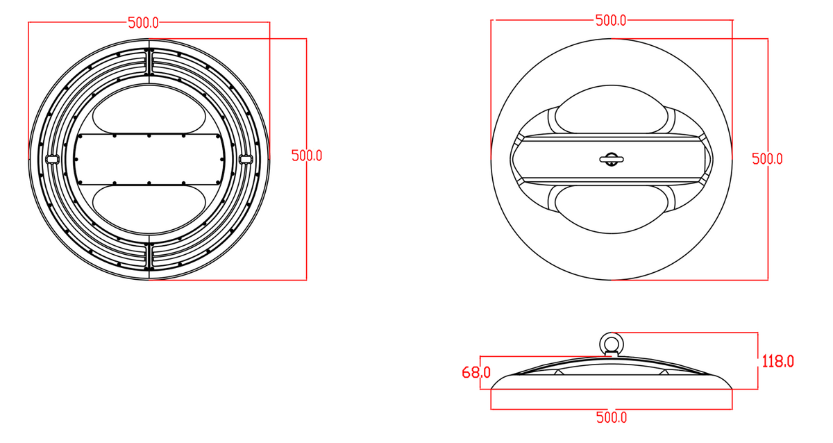 200W Highbay - Afmetingen