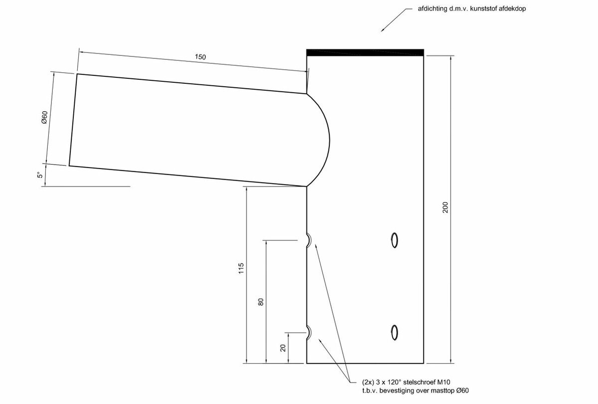 Enkelvoudig opzetstuk tbv top 60 mm - Lichtmast uithouder