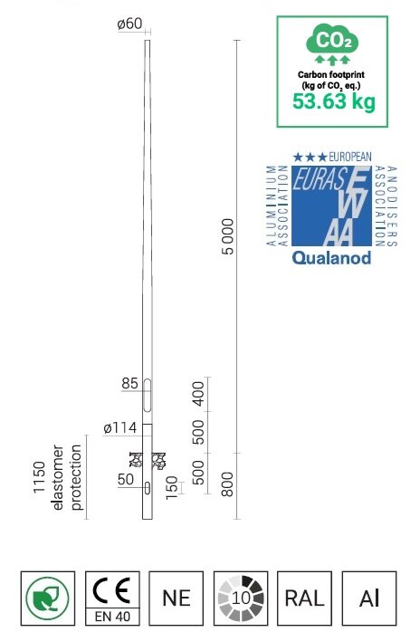 5 meter aluminium geanodiseerde lantaarnpaal lichtpaal lichtmast met armatuur