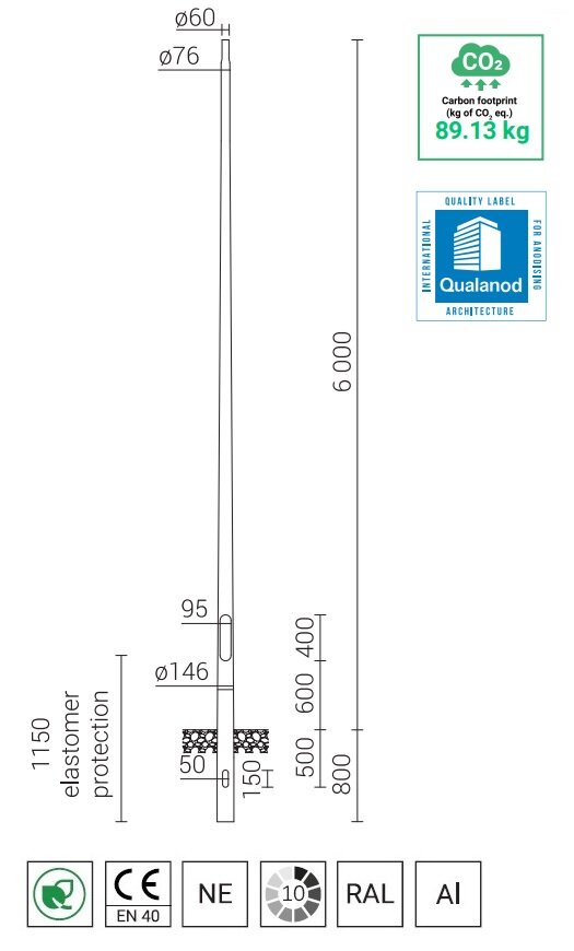 6 meter aluminium geanodiseerde lantaarnpaal