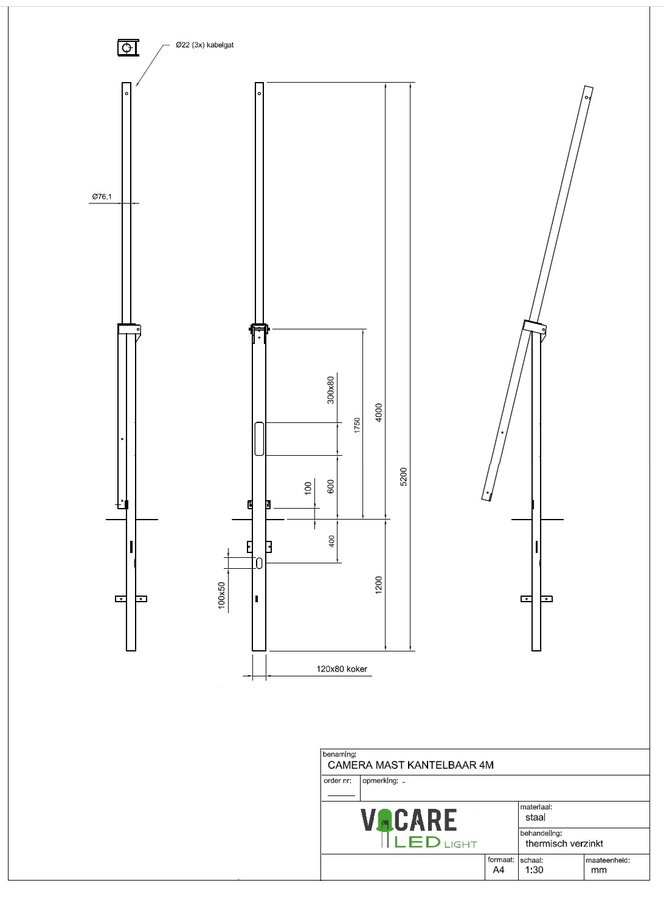 4 meter kantelbare cameramast