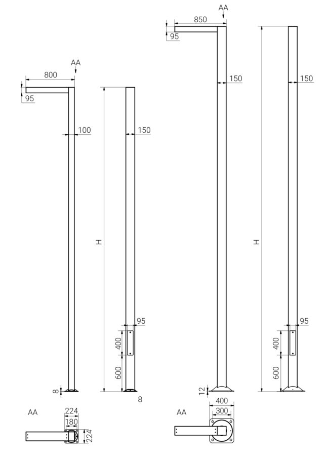 Vierkante lichtmast van geanodiseerd aluminium 3&ndash;8 meter voor straatverlichting