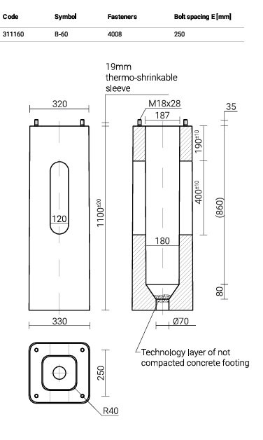 betonsokkel B-60 M18 250x250mm