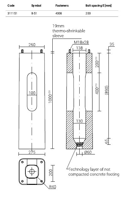 betonsokkel B-51 M18 200x200mm
