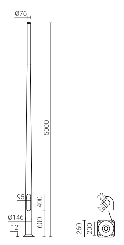 5 meter camera mast - Technische tekening