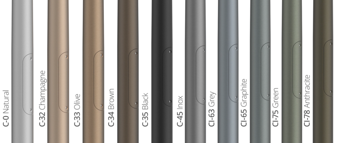 SAL-50CAM cameramast leverbaar in 10 anodisatiekleuren voor optimale integratie in elke omgeving