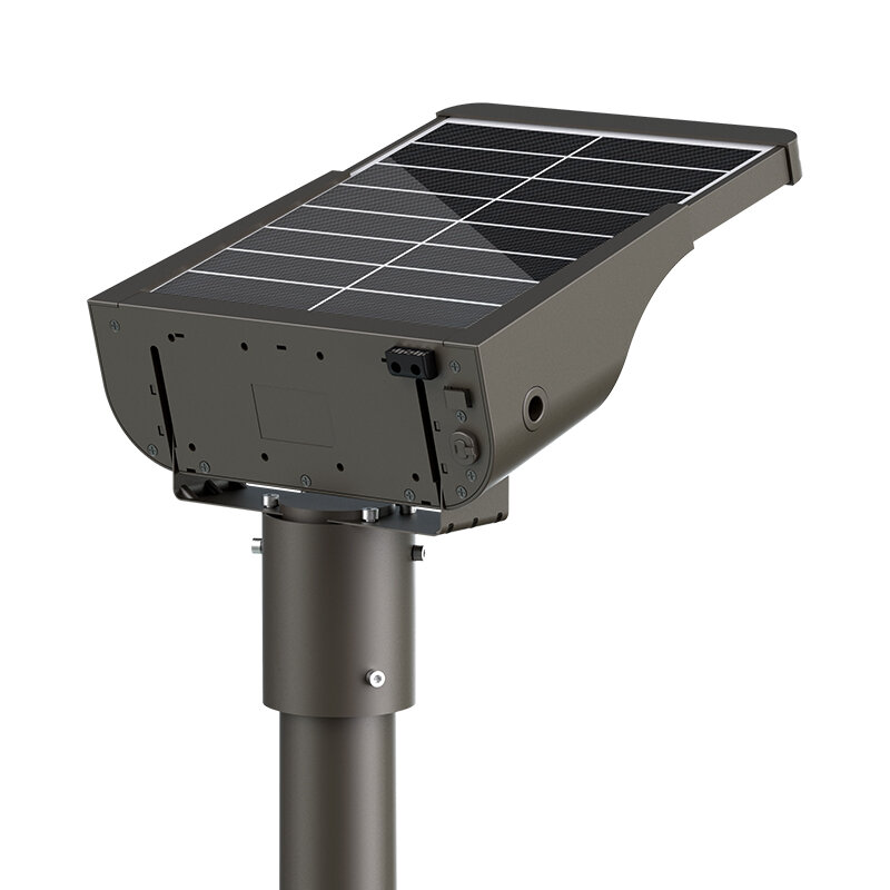 Solar straatlamp met monokristallijn zonnepaneel en lithium-ion batterij.
