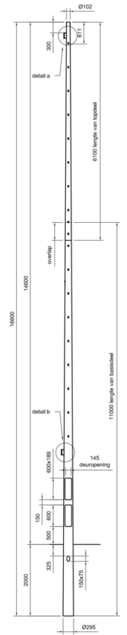 15 meter lichtmast &ndash; producttekening