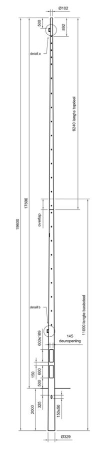 lichtmast 18 meter &ndash; producttekening