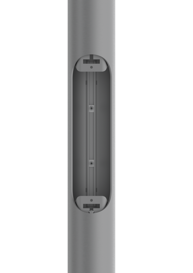 detail van aluminium lichtmast met mastdeur en kabelopening