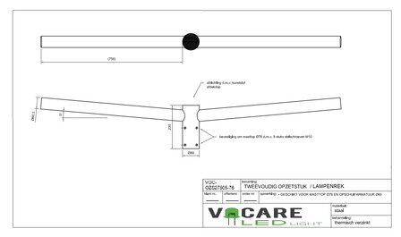 lampenrek breed tweevoudig 150cm buis 60mm t.b.v. lichtmast of camera mast. Zwaar thermisch verzinkt staal