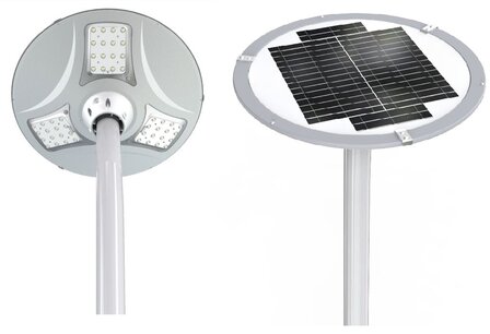 ACTIE : HYBRIDE LED solar + 230V lantaarnpaal armatuur + zonnepaneel + afstandsbediening 3cel-maxilux 20W / 2400 Lumen