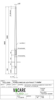 3 meter stalen conische lichtmast - lantaarnpaal - wifi mast - cameramast - lichtmast