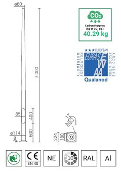3 meter aluminium lantaarnpaal met voetplaat 3 meter aluminium lantaarnpaal met voetplaat
