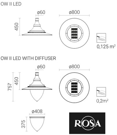 ROSA OW 2 LED 96W > 144W LED armatuur voor straat en parkverlichting 