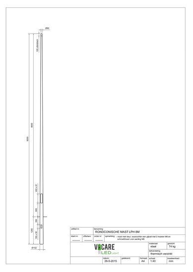 8 meter hoge lichtmast voor buitenverlichting