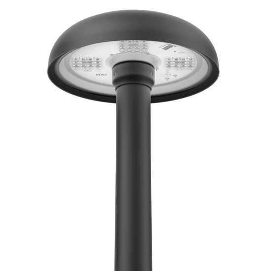 ROSA RING MINI LED armatuur gemonteerd op lichtmast – energiezuinige buitenverlichting met modern design