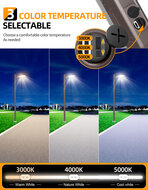 Afbeelding die het verschil toont tussen 3000K warm wit, 4000K neutraal wit en 5000K koud wit LED straatverlichting.