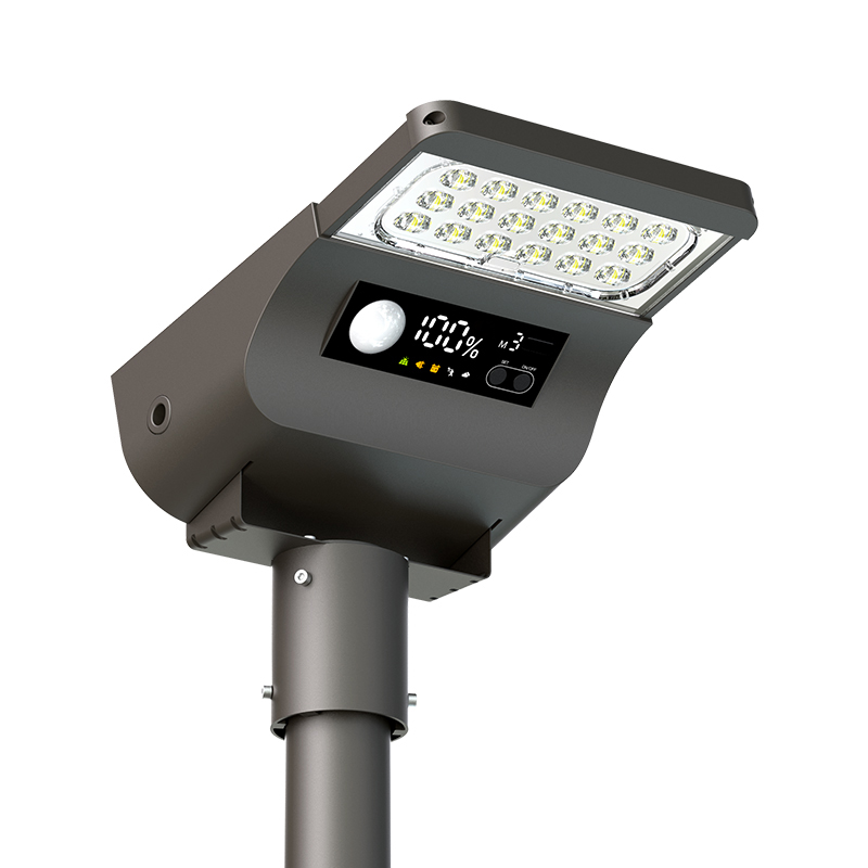 Solar straatverlichting met ingebouwde bewegingssensor voor energiebesparing.