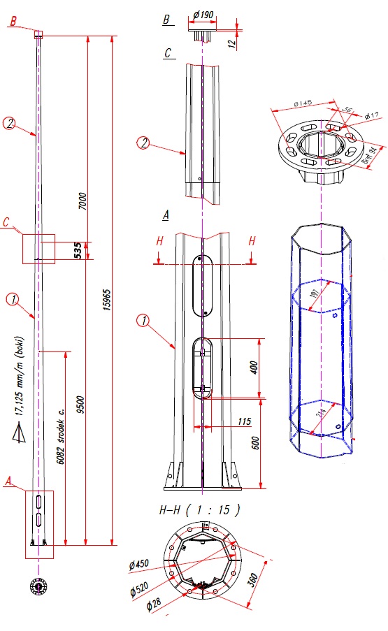 polygonale mast 16 meter