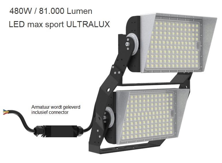 LED SPORT ULTRALUX 480W 81.000 Lumen schijnwerper 102.000 Lumen tbv sportveld en plein LED lampen partner